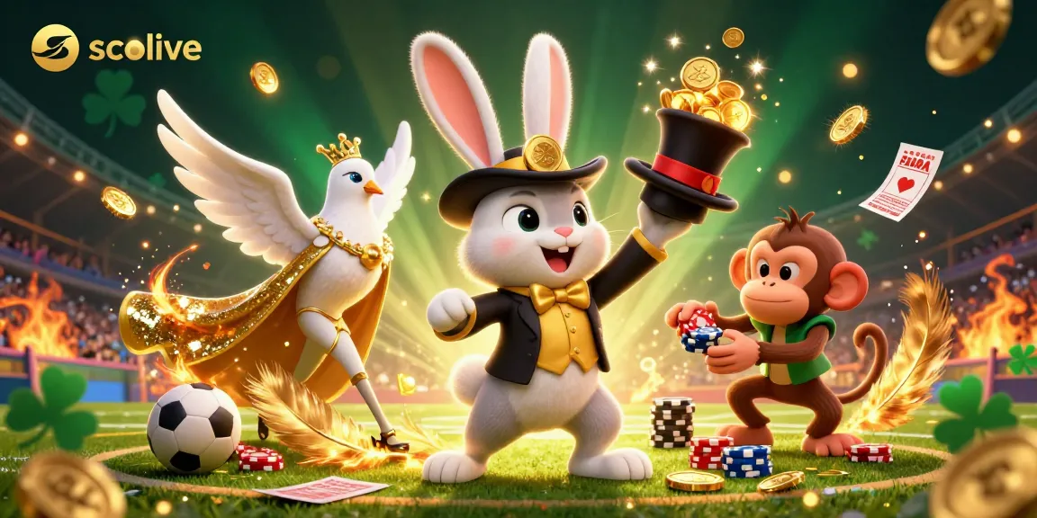 Socolive showcases a magician rabbit conjuring golden coins amidst vibrant sports betting symbols.