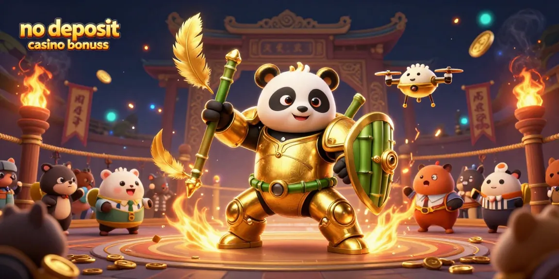 Experience thrilling no deposit casino bonuses with our exciting 3D action scene featuring a golden panda!
