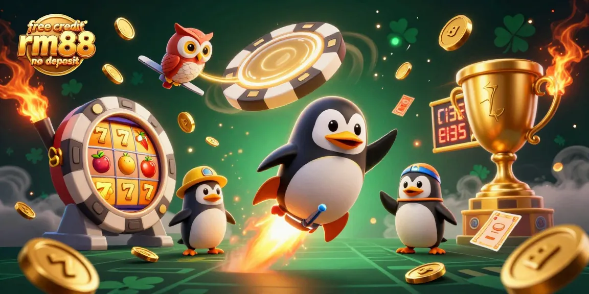 Win big with free credit rm88 no deposit bonuses while enjoying vibrant casino-themed 3D illustration.