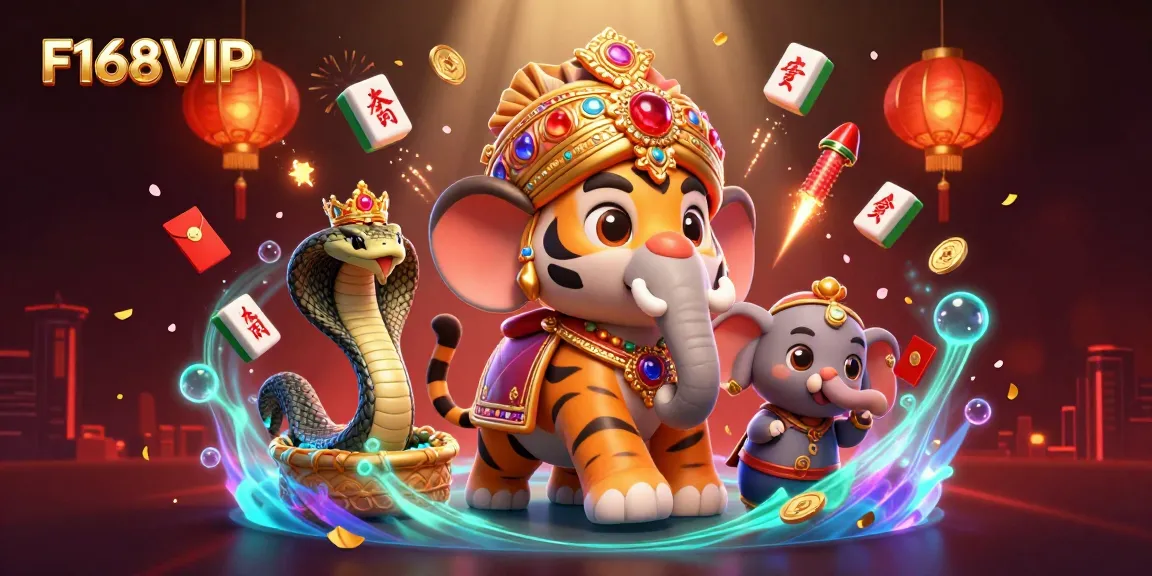 Engage in thrilling gameplay with F168VIP, featuring an ornate elephant and maharaja amidst vibrant casino elements.