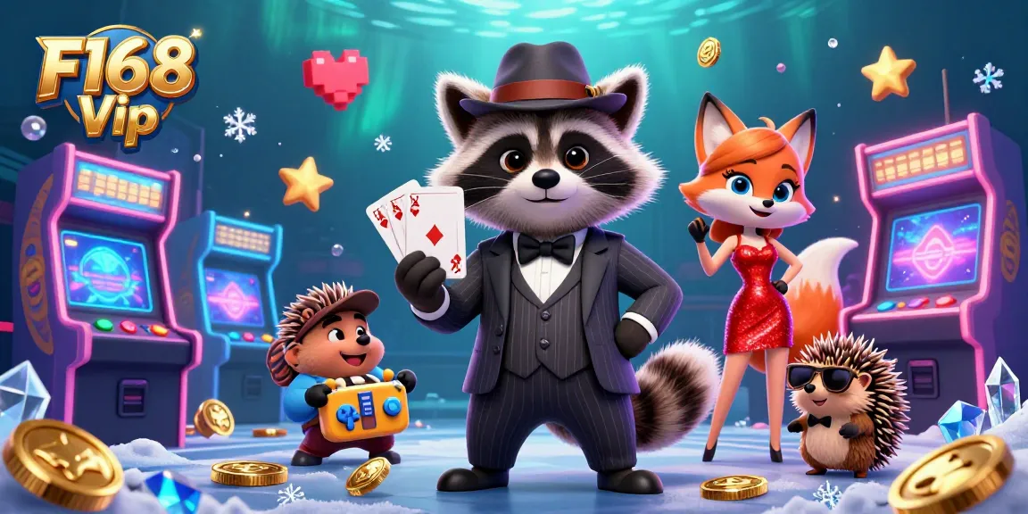 Experience thrilling gameplay with F168 Vip, featuring charming casino characters in a dynamic, colorful setting.